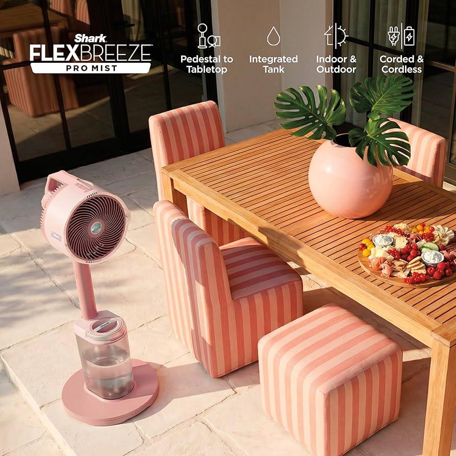 Shark FlexBreeze Pro Mist Indoor & Outdoor Fan in Blush