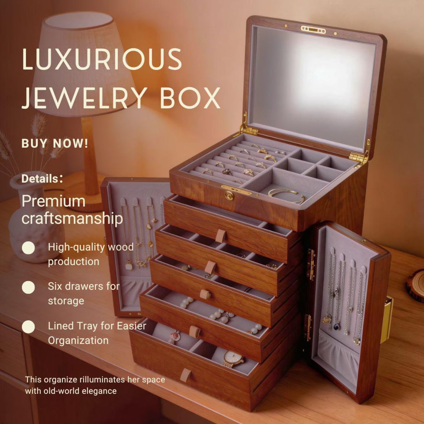 Engraved Wooden Jewelry Box